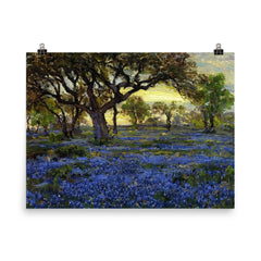 Old Live Oak Tree and Bluebonnets on West Texas Military Grounds, San Antonio by Julian Onderdonk poster on a plain backdrop in size 8"x10".
