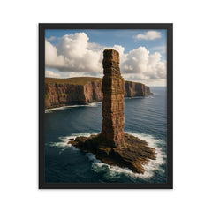 Old Man of Hoy Orkney Scotland framed print on a plain backdrop in size 16"x20".