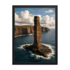 Old Man of Hoy Orkney Scotland framed print on a plain backdrop in size 18"x24".