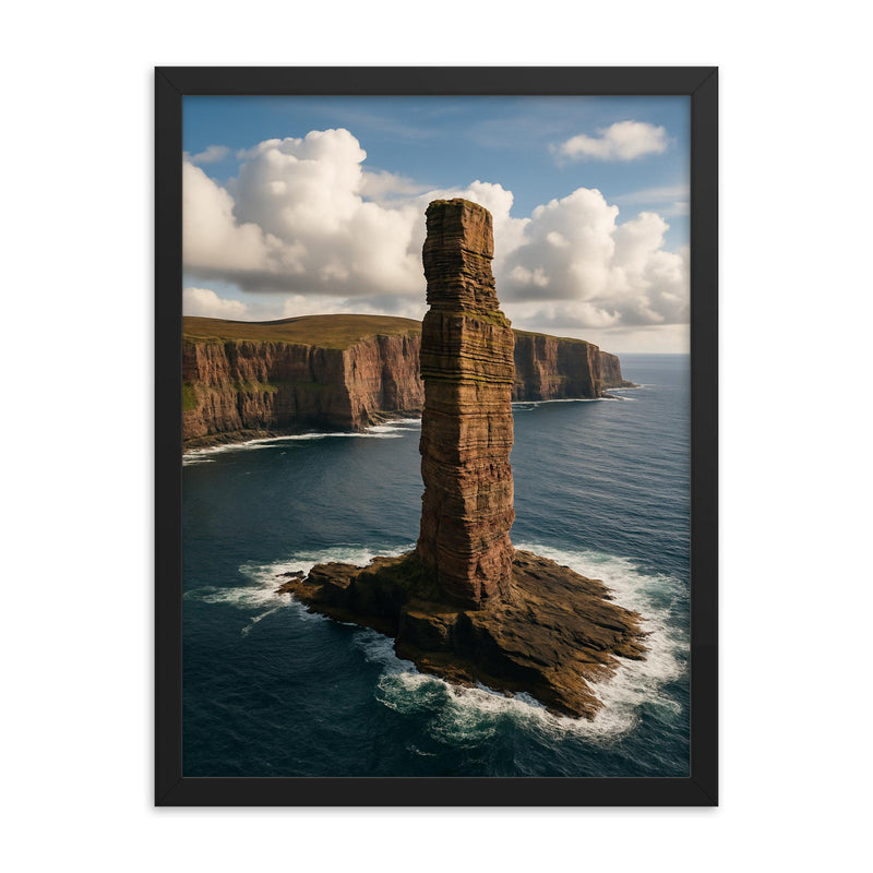 Old Man of Hoy Orkney Scotland framed print on a plain backdrop in size 18