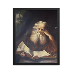 Old Man Reading a Book by Joseph Malachy Kavanagh framed print on a plain backdrop in size 16"x20".