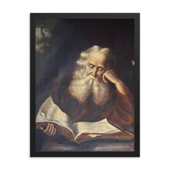 Old Man Reading a Book by Joseph Malachy Kavanagh framed print on a plain backdrop in size 18"x24".