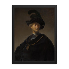 Old Man with a Gold Chain by Rembrandt van Rijn, 1631 framed print on a plain backdrop in size 18"x24".