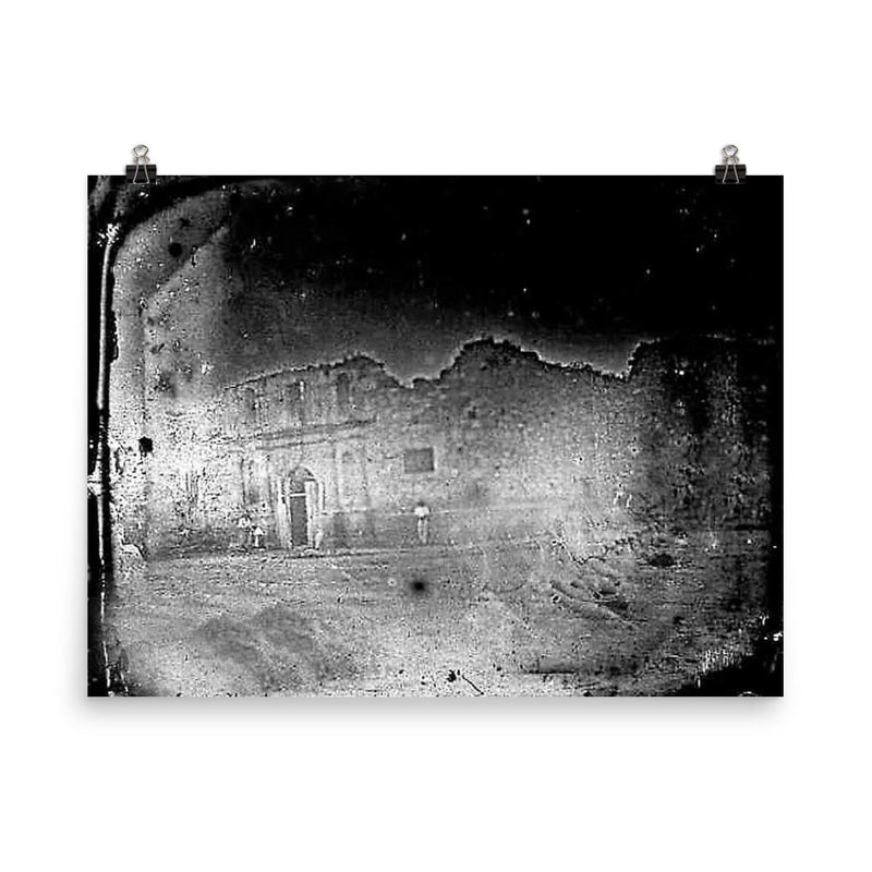 Oldest Known Photo of the Alamo, 1849 poster on a plain backdrop in size 8