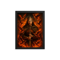 Olga of Kyiv among burning tribute birds framed print on a plain backdrop in size 12"x16".