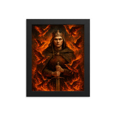 Olga of Kyiv among burning tribute birds framed print on a plain backdrop in size 8"x10".