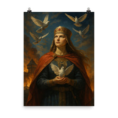 Olga of Kyiv before burning Iskorosten pigeons released poster on a plain backdrop in size 8"x10".