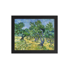 Olive Grove by Vincent van Gogh, 1889 framed print on a plain backdrop in size 8"x10".