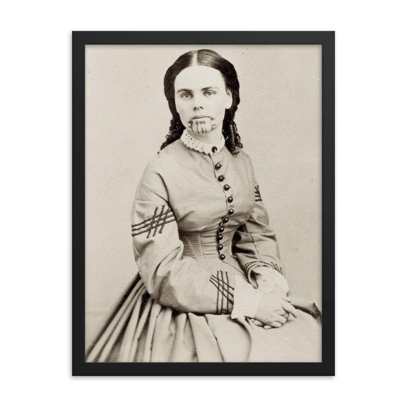 Olive Oatman framed print on a plain backdrop in size 18