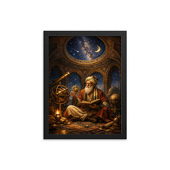 Omar Khayyam under celestial observatory dome framed print on a plain backdrop in size 12"x16".