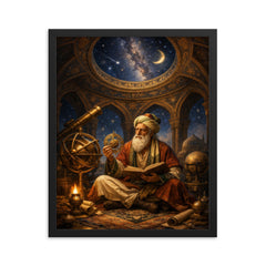 Omar Khayyam under celestial observatory dome framed print on a plain backdrop in size 16"x20".