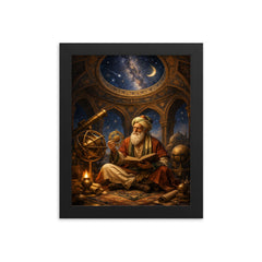 Omar Khayyam under celestial observatory dome framed print on a plain backdrop in size 8"x10".