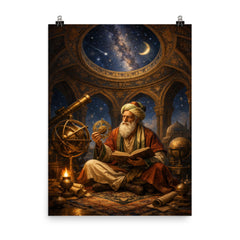 Omar Khayyam under celestial observatory dome poster on a plain backdrop in size 8"x10".