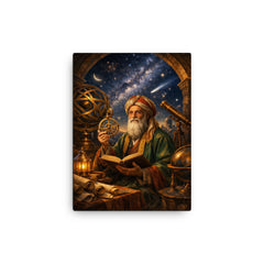 Omar Khayyam under celestial observatory instruments canvas print on a plain backdrop in size 12"x16".