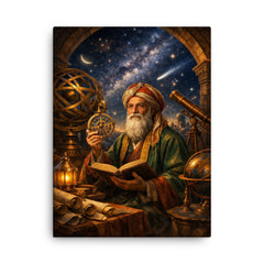 Omar Khayyam under celestial observatory instruments canvas print on a plain backdrop in size 18"x24".