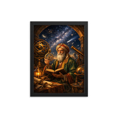 Omar Khayyam under celestial observatory instruments framed print on a plain backdrop in size 12"x16".