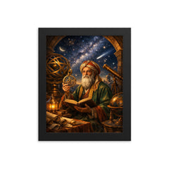 Omar Khayyam under celestial observatory instruments framed print on a plain backdrop in size 8"x10".