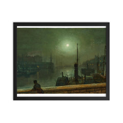 On the Clyde by John Atkinson Grimshaw, 1879 framed print on a plain backdrop in size 16"x20".