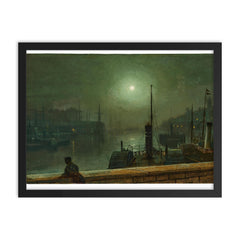 On the Clyde by John Atkinson Grimshaw, 1879 framed print on a plain backdrop in size 18"x24".