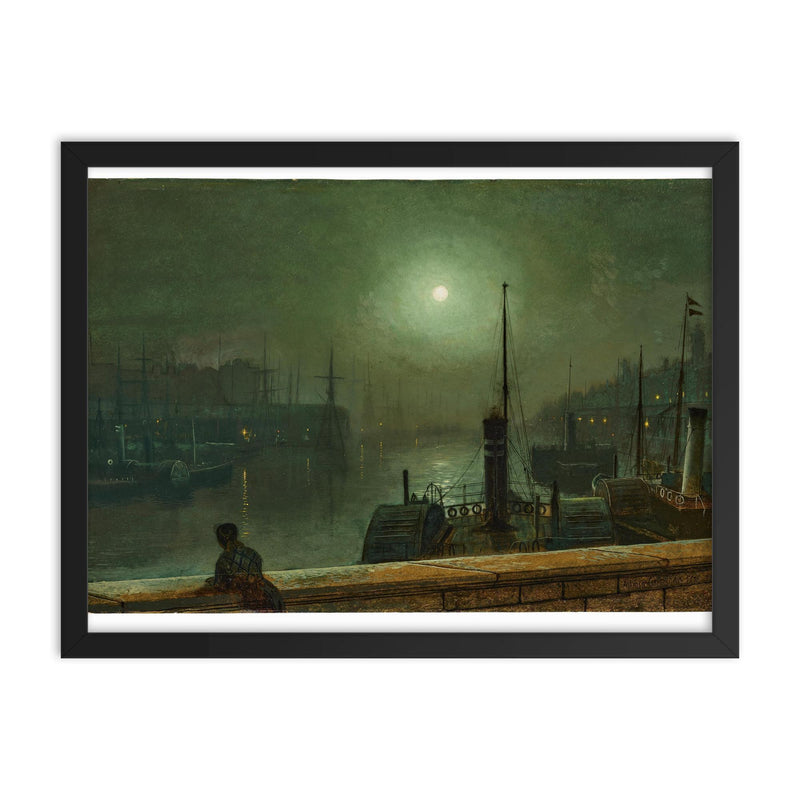 On the Clyde by John Atkinson Grimshaw, 1879 framed print on a plain backdrop in size 18