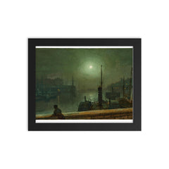 On the Clyde by John Atkinson Grimshaw, 1879 framed print on a plain backdrop in size 8"x10".