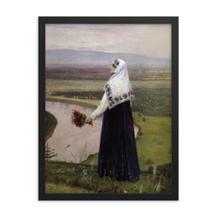 On the Mountains by Mikhail Nesterov framed print on a plain backdrop in size 18"x24".