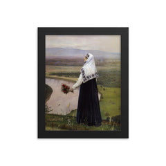 On the Mountains by Mikhail Nesterov framed print on a plain backdrop in size 8"x10".