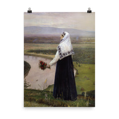 On the Mountains by Mikhail Nesterov poster on a plain backdrop in size 8"x10".