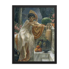 On the Temple Steps by Edward John Poynter framed print on a plain backdrop in size 18"x24".