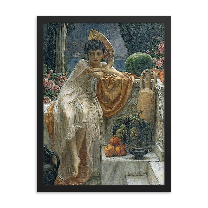 On the Temple Steps by Edward John Poynter framed print on a plain backdrop in size 18