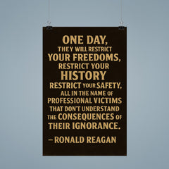 One day they will restrict your freedoms Ronald Reagan quote poster 9