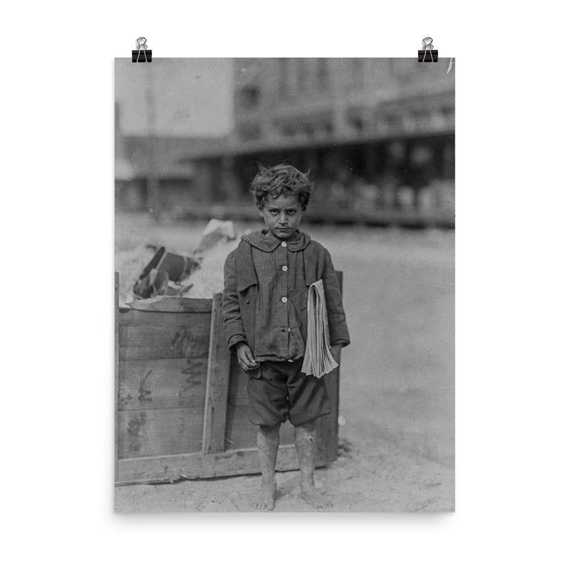 One of America’s Youngest Newsboys, Tampa, Florida, 1913 poster on a plain backdrop in size 8