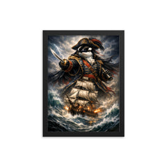 Orca admiral above storm tossed frigate framed print on a plain backdrop in size 12"x16".