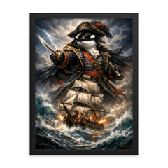 Orca admiral above storm tossed frigate framed print on a plain backdrop in size 18"x24".