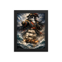 Orca admiral above storm tossed frigate framed print on a plain backdrop in size 8"x10".