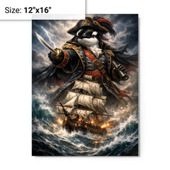 Orca admiral above storm tossed frigate metal print on a plain backdrop in size 12"x16".