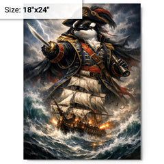 Orca admiral above storm tossed frigate metal print on a plain backdrop in size 18"x24".