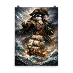Orca admiral above storm tossed frigate poster on a plain backdrop in size 8"x10".