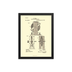 Original patent for the electro magnetic motor by Nikola Tesla framed print on a plain backdrop in size 12"x16".