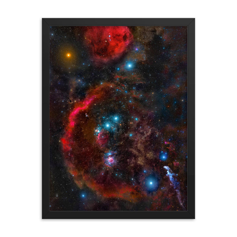 Orion Constellation framed print on a plain backdrop in size 18