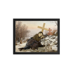 Orphan at Mother's Grave by Uroš Predić, 1888 framed print on a plain backdrop in size 12"x16".