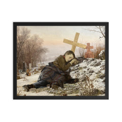 Orphan at Mother's Grave by Uroš Predić, 1888 framed print on a plain backdrop in size 16"x20".