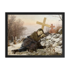 Orphan at Mother's Grave by Uroš Predić, 1888 framed print on a plain backdrop in size 18"x24".