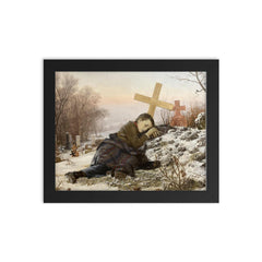 Orphan at Mother's Grave by Uroš Predić, 1888 framed print on a plain backdrop in size 8"x10".