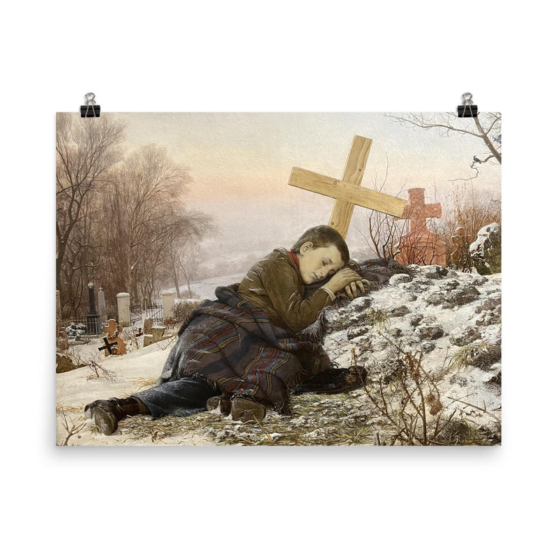 Orphan at Mother's Grave by Uroš Predić, 1888 poster on a plain backdrop in size 8