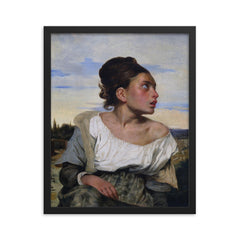 Orphan Girl at the Cemetery by Eugene Delacroix framed print on a plain backdrop in size 16"x20".