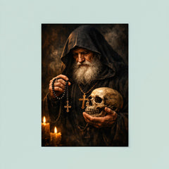Orthodox monk with skull and prayer rope poster 8