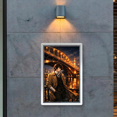 Osamu Dazai beneath Tokyo river bridge lights poster 2