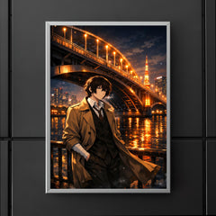 Osamu Dazai beneath Tokyo river bridge lights poster 5