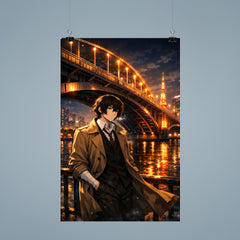 Osamu Dazai beneath Tokyo river bridge lights poster 9